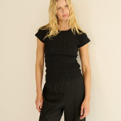 DOEN VIVI TEE -- BLACK QUELLE JOLIE POINTELLE - Image 1
