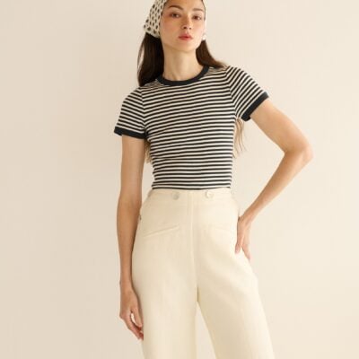 DOEN VIVI TEE -- BLACK NANTUCKET STRIPE - Image 1