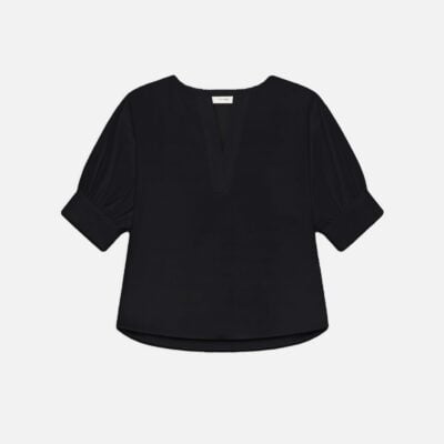 Frame Denim V-neck Popover Top -- Black — Cream Multi - Image 1