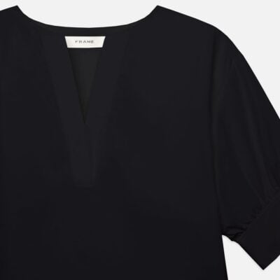 Frame Denim V-neck Popover Top -- Black — Cream Multi - Image 2