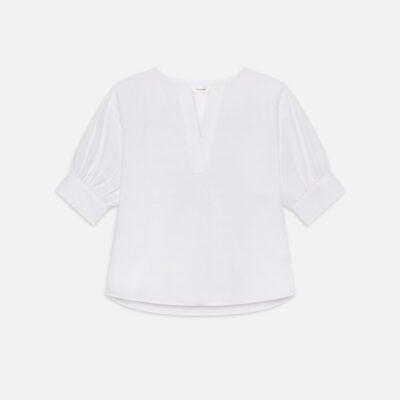 Frame Denim V-Neck Popover Top -- White — Cream Multi - Image 1