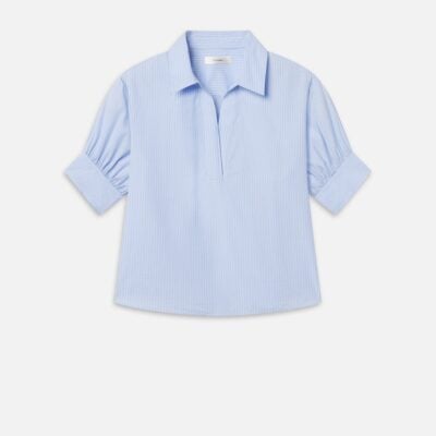 Frame Denim The V-neck Popover Top -- Venice Blue Multi — Cream Multi - Image 1
