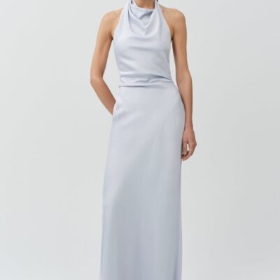 Jonathan Simkhai Reannon Draped Satin Gown — BLUE HAZE - Image 2