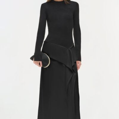 Jonathan Simkhai Ornella Knit Satin Midi Dress — Black - Image 2