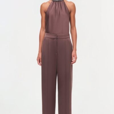 Jonathan Simkhai Kyra Satin Wide Leg Pant — CHOCOLATE - Image 2