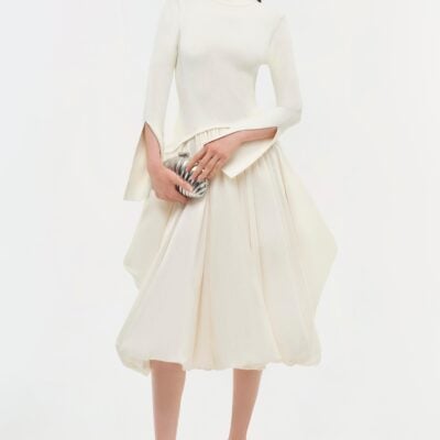 Jonathan Simkhai Kenlie Taffeta Knit Midi Dress — Ivory - Image 2