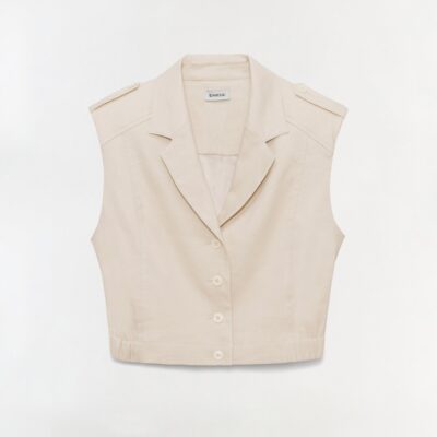Jonathan Simkhai York Cropped Linen Vest — Sand - Image 1