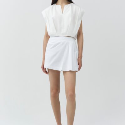 Jonathan Simkhai Wrenli Cotton Pleated Top — WHITE - Image 2