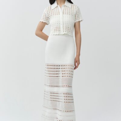 Jonathan Simkhai Westly Open Stitch Midi Skirt — Ivory - Image 2