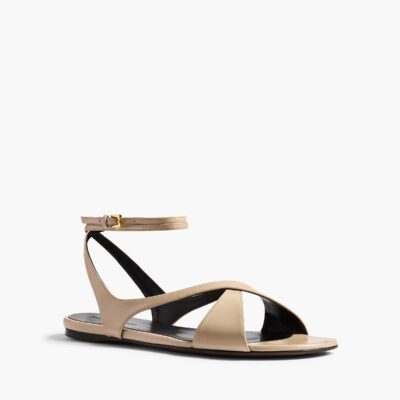 Khaite Liria Ankle Strap Flat Sandal in Nude Glazed Leather - Image 2