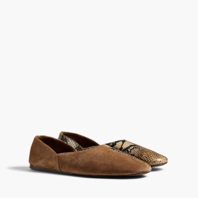 Khaite Jane Flat in Dattero Suede and Python-Embossed Taupe - Image 2