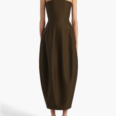 Khaite Stela Dress in Dark Olive - Image 2