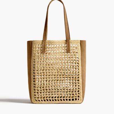 Khaite Small Zoe Tote in Natural Raffia with Mud Suede — NATURAL / MUD - Image 1