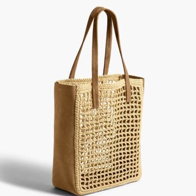 Khaite Small Zoe Tote in Natural Raffia with Mud Suede — NATURAL / MUD - Image 2