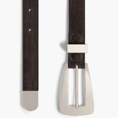 Khaite Small Lucca Belt in Dark Brown Suede with Silver - Image 2