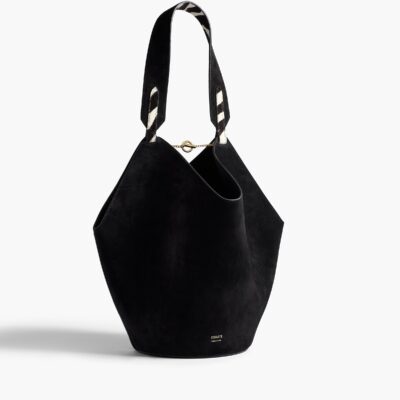 Khaite Small Lotus Tote in Zebra Print Haircalf and Black Suede — BLACK / WHITE - Image 2