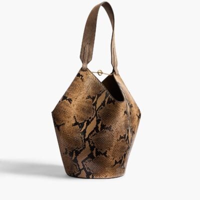 Khaite Small Lotus Tote in Python-Embossed Taupe and Morning Dove — TAUPE / MORNING DOVE - Image 1