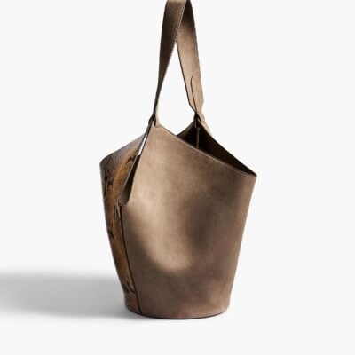 Khaite Small Lotus Tote in Python-Embossed Taupe and Morning Dove — TAUPE / MORNING DOVE - Image 2