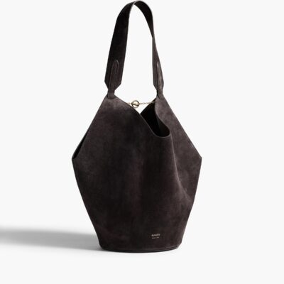 Khaite Small Lotus Tote in Dark Brown Suede - Image 1