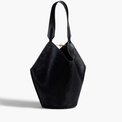 Khaite Small Lotus Tote in Black Haircalf - Image 1