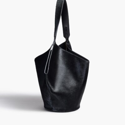 Khaite Small Lotus Tote in Black Haircalf - Image 2