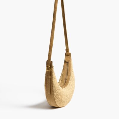 Khaite Small Augustina Crossbody Bag in Wheat Suede and Natural Raffia — WHEAT / NATURAL - Image 1