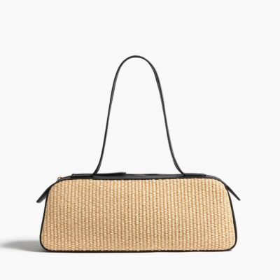 Khaite Simona Shoulder Bag in Natural Raffia with Black Leather — BLACK / NATURAL - Image 1
