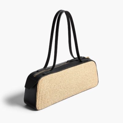 Khaite Simona Shoulder Bag in Natural Raffia with Black Leather — BLACK / NATURAL - Image 2
