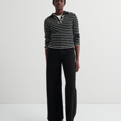 Kowtow Stripe Polo — black-ecru-stripe - Image 1