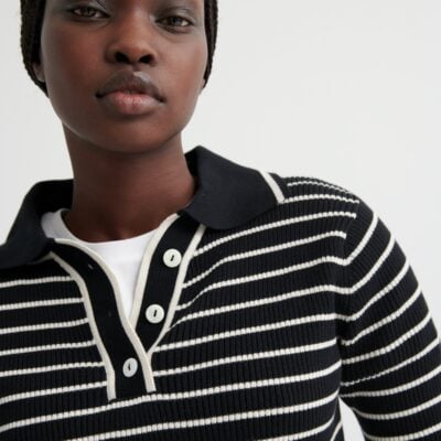 Kowtow Stripe Polo — black-ecru-stripe - Image 2
