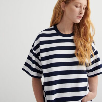 Kowtow Oversized Boxy Tee — navy-white-stripe - Image 2