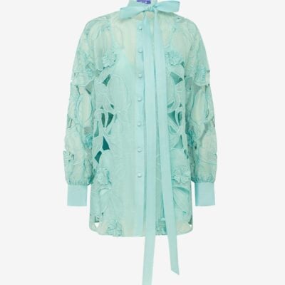 LEO LIN Elle Appliqué Blouse - Pale Turquoise — AU 6 (US 2) - Image 1