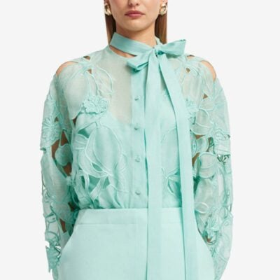 LEO LIN Elle Appliqué Blouse - Pale Turquoise — AU 6 (US 2) - Image 2