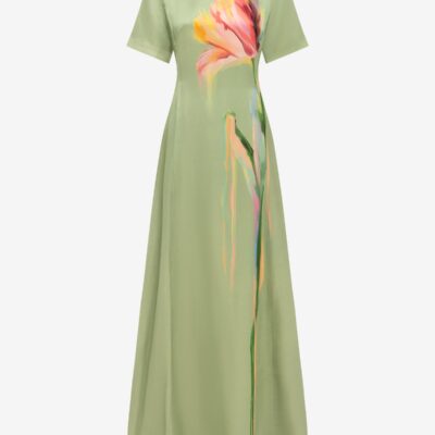 LEO LIN Alice Short Sleeve Maxi Dress - Tulip Print in Green — AU 6 (US 2) - Image 1