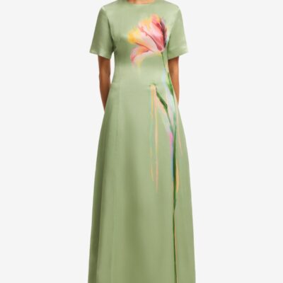 LEO LIN Alice Short Sleeve Maxi Dress - Tulip Print in Green — AU 6 (US 2) - Image 2