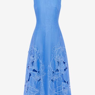 LEO LIN Cleo Appliqué Sleeveless Midi Dress - Azure — AU 6 (US 2) - Image 1