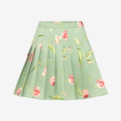 LEO LIN Melody Pleated Mini Skirt - Tulip Print in Green — AU 6 (US 2) - Image 1