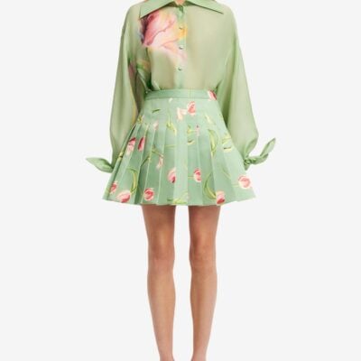 LEO LIN Melody Pleated Mini Skirt - Tulip Print in Green — AU 6 (US 2) - Image 2