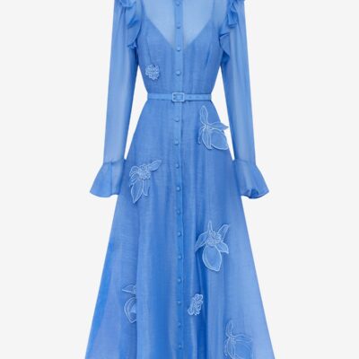 LEO LIN Katrina Appliqué Butterfly Sleeve Midi Dress - Azure — AU 6 (US 2) - Image 1