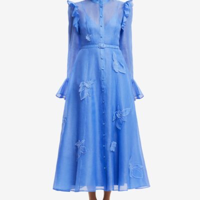 LEO LIN Katrina Appliqué Butterfly Sleeve Midi Dress - Azure — AU 6 (US 2) - Image 2