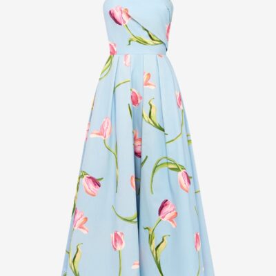 LEO LIN Lynn Bustier Midi Dress - Tulip Print in Blue — AU 6 (US 2) - Image 1