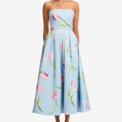 LEO LIN Lynn Bustier Midi Dress - Tulip Print in Blue — AU 6 (US 2) - Image 2