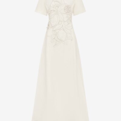 LEO LIN Alice Appliqué Short Sleeve Maxi Dress - Snow — AU 6 (US 2) - Image 1