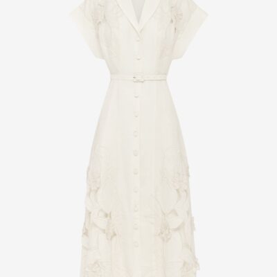 LEO LIN Aubrey Appliqué Shirt Midi Dress - Snow — AU 6 (US 2) - Image 1
