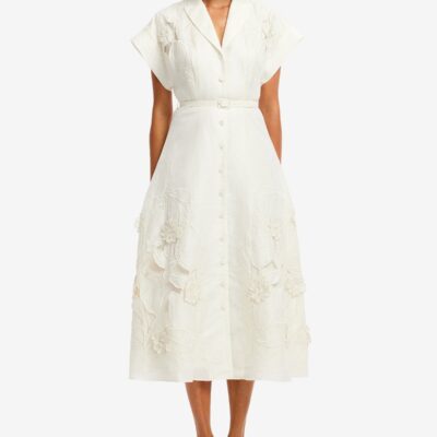LEO LIN Aubrey Appliqué Shirt Midi Dress - Snow — AU 6 (US 2) - Image 2