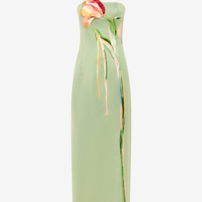 LEO LIN Marilyn Cutout Bustier Maxi Dress - Tulip Print in Green — AU 6 (US 2) - Image 1