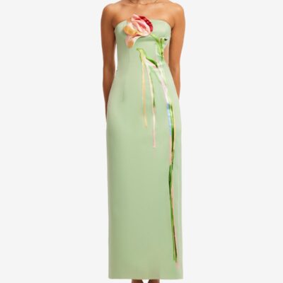 LEO LIN Marilyn Cutout Bustier Maxi Dress - Tulip Print in Green — AU 6 (US 2) - Image 2