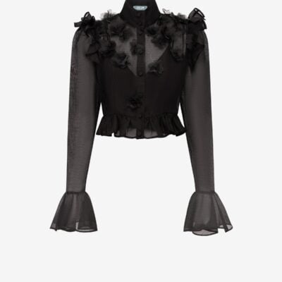 LEO LIN Maeve Petal Butterfly Long Sleeve Top - Ebony — AU 6 (US 2) - Image 1