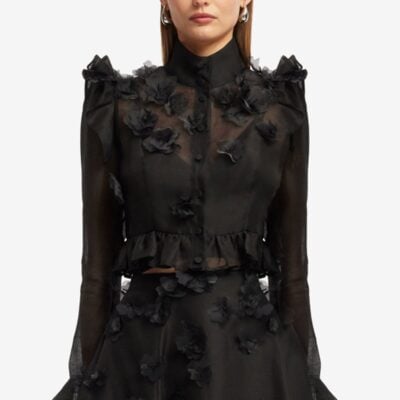 LEO LIN Maeve Petal Butterfly Long Sleeve Top - Ebony — AU 6 (US 2) - Image 2