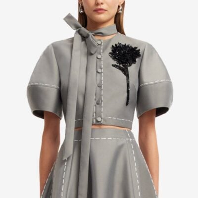 LEO LIN Molly Puff Sleeve Top - Steel — AU 6 (US 2) - Image 2